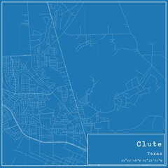Blueprint US city map of Clute, Texas.