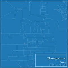 Blueprint US city map of Thompsons, Texas.