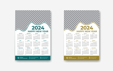 12 month Single Page wall calendar design 2024 , Premium vector Yearly Calendar 2025, Creative clean calendar design template for you 