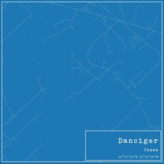 Blueprint US city map of Danciger, Texas.