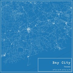 Blueprint US city map of Bay City, Texas.