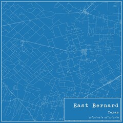 Blueprint US city map of East Bernard, Texas.