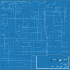 Obraz premium Blueprint US city map of Bellaire, Texas.