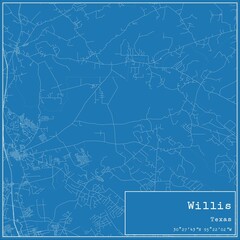 Blueprint US city map of Willis, Texas.