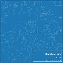 Blueprint US city map of Oakhurst, Texas.