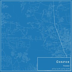Blueprint US city map of Conroe, Texas.