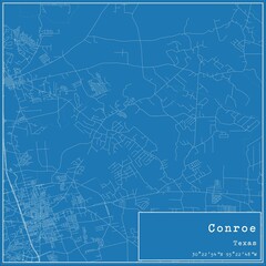 Blueprint US city map of Conroe, Texas.