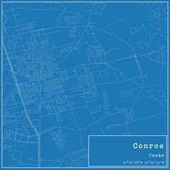 Blueprint US city map of Conroe, Texas.