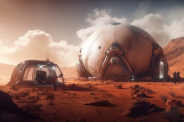 Fototapeta na wymiar Illustration of transforming Mars for human habitation. Generative AI