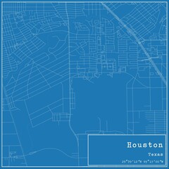 Blueprint US city map of Houston, Texas.