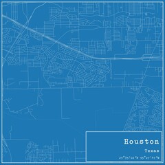 Blueprint US city map of Houston, Texas.