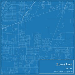 Blueprint US city map of Houston, Texas.