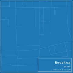 Blueprint US city map of Houston, Texas.