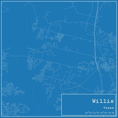 Blueprint US city map of Willis, Texas.