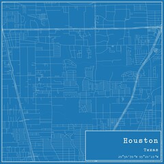 Blueprint US city map of Houston, Texas.