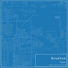 Blueprint US city map of Houston, Texas.