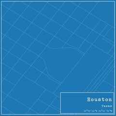 Blueprint US city map of Houston, Texas.