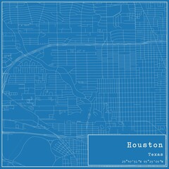 Blueprint US city map of Houston, Texas.