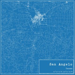 Blueprint US city map of San Angelo, Texas.