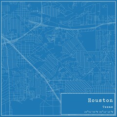 Blueprint US city map of Houston, Texas.