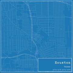 Blueprint US city map of Houston, Texas.