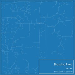 Blueprint US city map of Pontotoc, Texas.