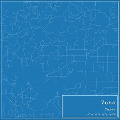 Blueprint US city map of Voss, Texas.