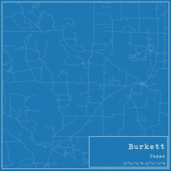 Blueprint US city map of Burkett, Texas.