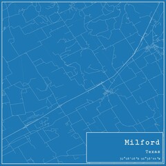 Blueprint US city map of Milford, Texas.