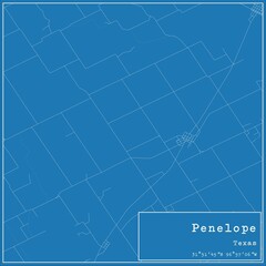 Blueprint US city map of Penelope, Texas.