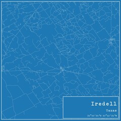 Blueprint US city map of Iredell, Texas.