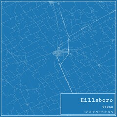 Blueprint US city map of Hillsboro, Texas.