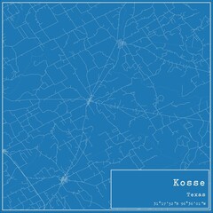 Blueprint US city map of Kosse, Texas.