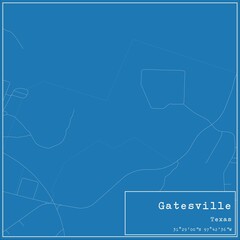 Blueprint US city map of Gatesville, Texas.