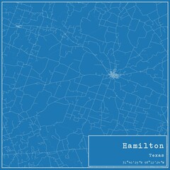 Blueprint US city map of Hamilton, Texas.