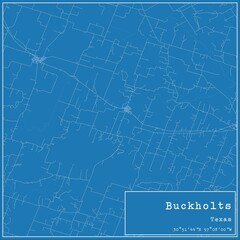 Blueprint US city map of Buckholts, Texas.