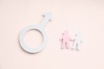 Gender symbols of man with male figures on pale pink background