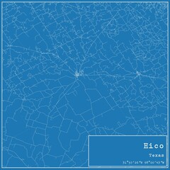 Blueprint US city map of Hico, Texas. - obrazy, fototapety, plakaty