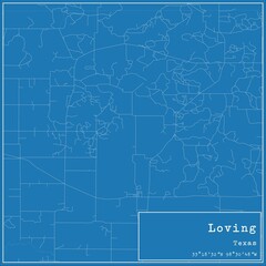 Blueprint US city map of Loving, Texas.