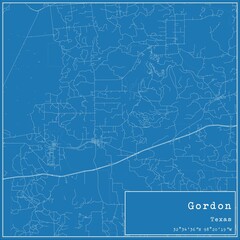 Blueprint US city map of Gordon, Texas.