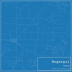 Blueprint US city map of Megargel, Texas.