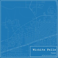 Blueprint US city map of Wichita Falls, Texas.