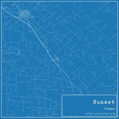 Blueprint US city map of Sunset, Texas.