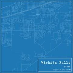 Obraz premium Blueprint US city map of Wichita Falls, Texas.