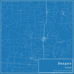 Blueprint US city map of Sanger, Texas. - obrazy, fototapety, plakaty