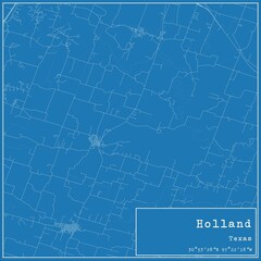 Blueprint US city map of Holland, Texas.