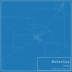 Blueprint US city map of Petrolia, Texas.