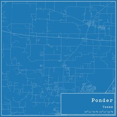 Blueprint US city map of Ponder, Texas.