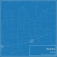 Blueprint US city map of Goree, Texas.