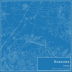 Blueprint US city map of Roanoke, Texas.